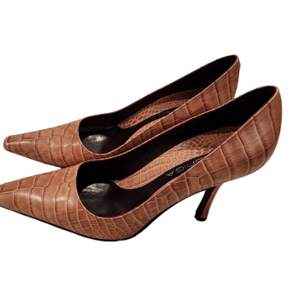 Via Spiga Blush Pink Faux Croc Pointed Heels- 8M